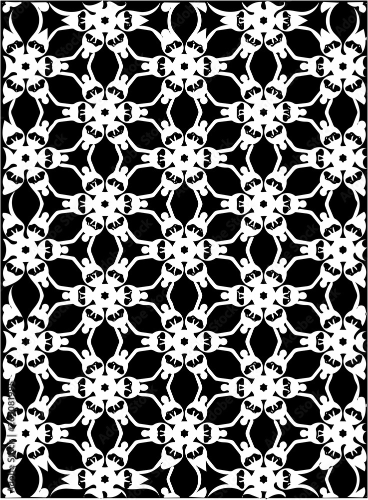 Black and white ornate geometric pattern and abstract background