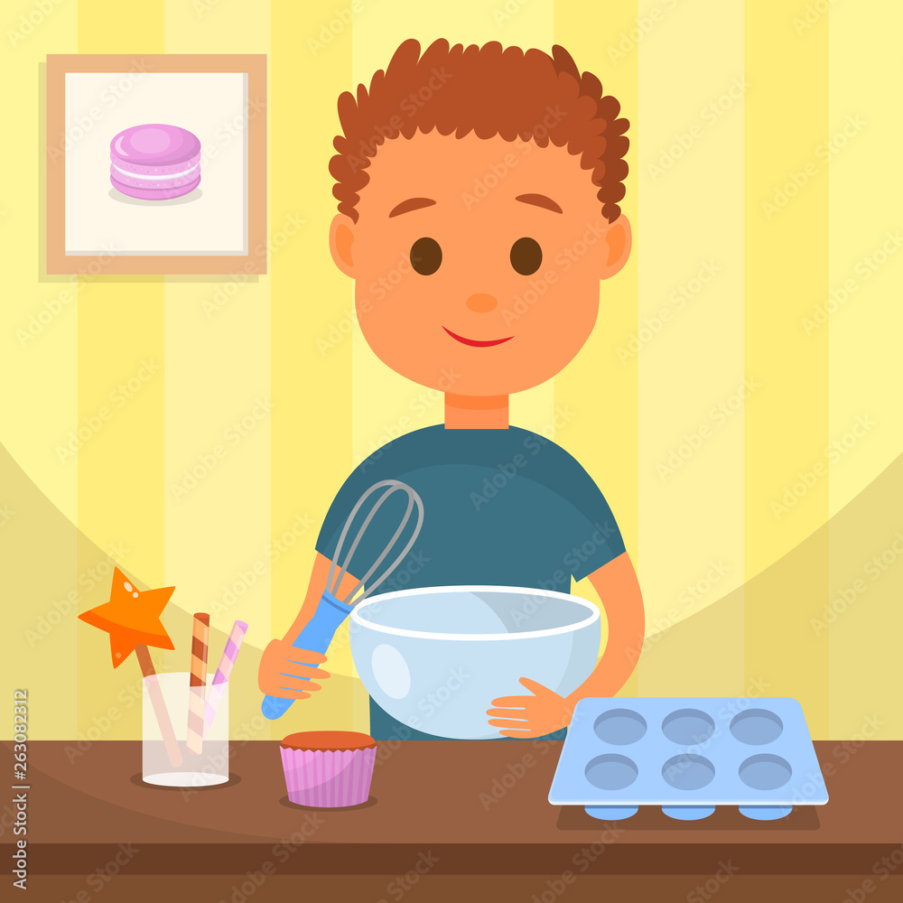 Child cooking Tasty Dessert Vector Illustration Child cooking Tasty Dessert Vector Illustration