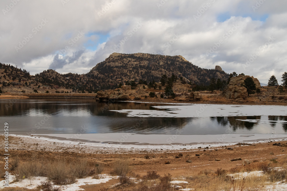Frozen Estes Lake, Estes Park, Colorado, USA