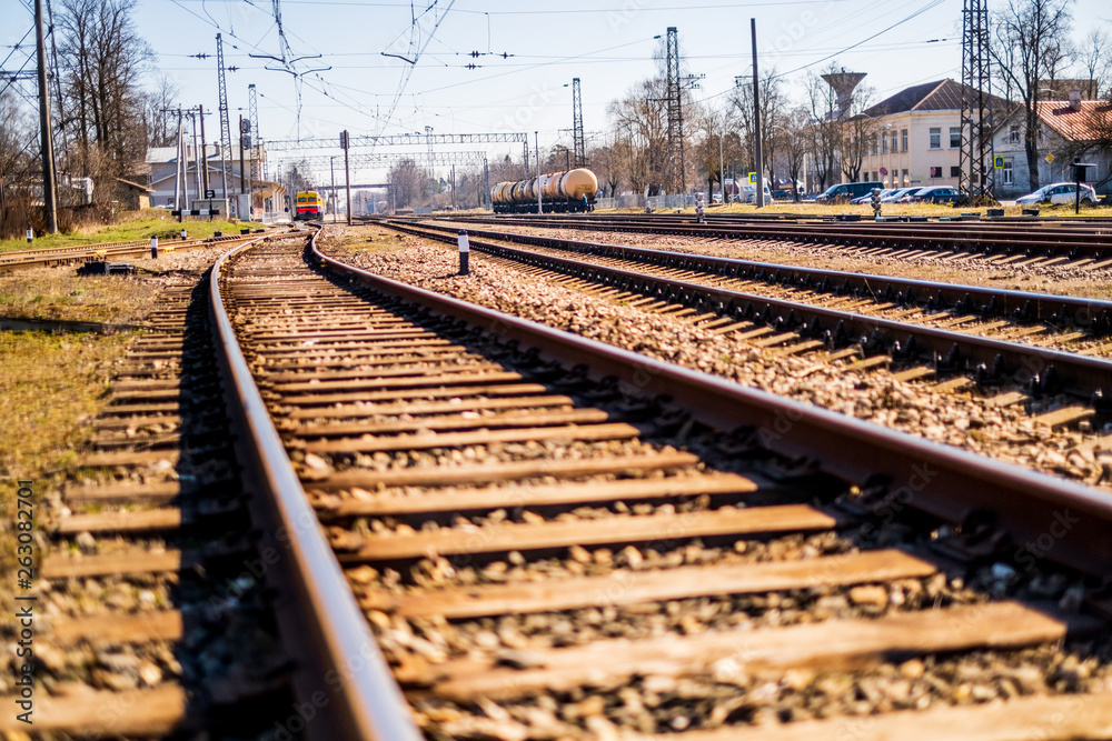 Wide track train tracks isolated with a blurred background Wide track train tracks isolated with a blurred background