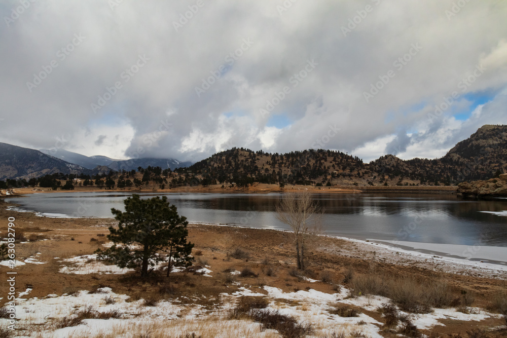 Frozen Estes Lake, Estes Park, Colorado, USA