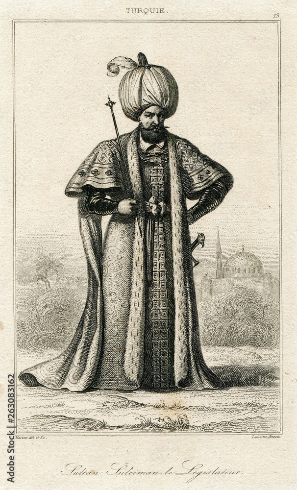Sultan Suleiman Magnificent Ottoman Empire Turkey Turkish Antique Engraving  1840 ilustración de Stock | Adobe Stock