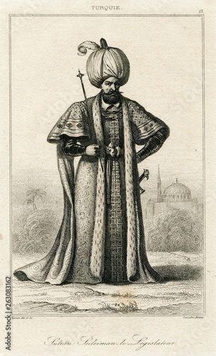Fotografia Sultan Suleiman Magnificent Ottoman Empire Turkey Turkish Antique Engraving 1840