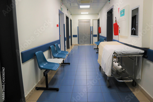 Fototapeta Naklejka Na Ścianę i Meble -  Medical concept. Hospital corridor with rooms