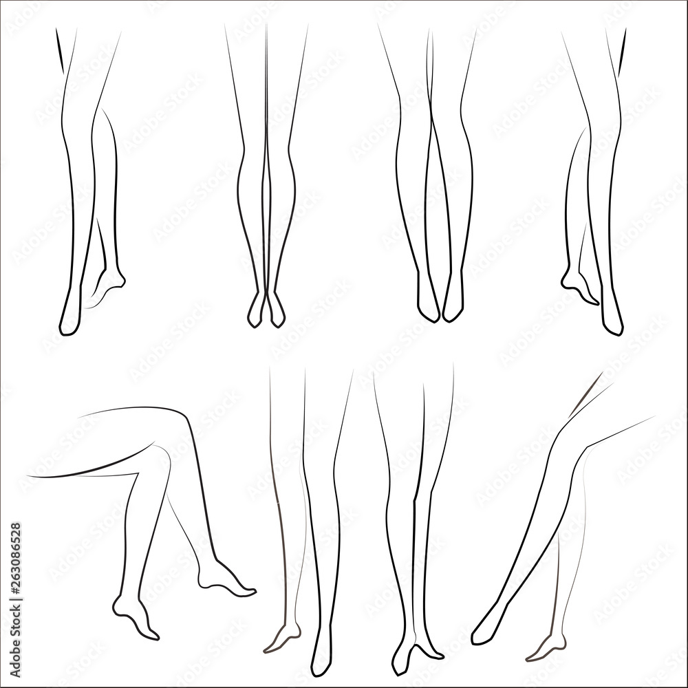 Collection. Picture with silhouettes of slender beautiful female feet ...