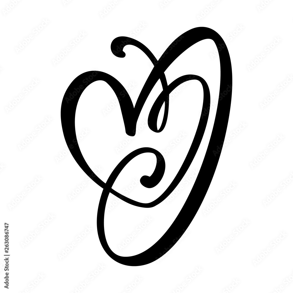 Hand drawn Heart love sign. Romantic calligraphy vector illustration ...