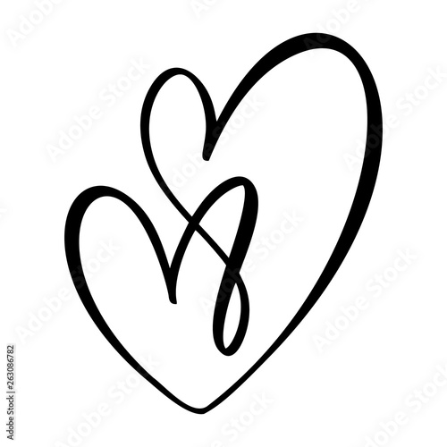 Hand drawn Heart love sign. Romantic calligraphy vector illustration. Concepn icon symbol for t-shirt, greeting card, poster wedding. Design flat element of valentine day