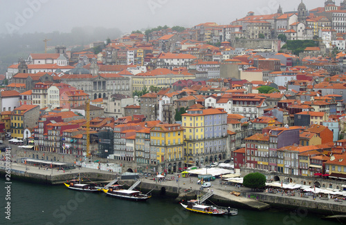 Embankment Douro in Porto, view of the old part of the city. Portugal