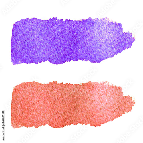 Hand drawn watercolor illustration purple, pink stains of paint on paper abstract background template