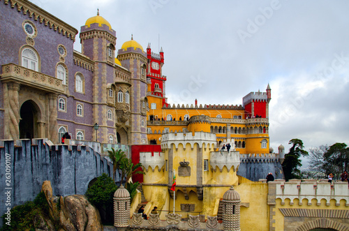 Sintra, Portugal - December 15, 2018: Beautiful architecture of National Palace of Pena.