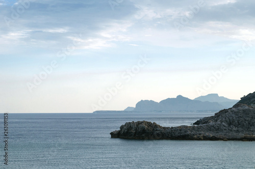 Silhouettes of Islands in the Mediterranean sea  Greece.