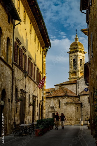 Pilgrims in San Quirico Dorcia, Tuscany, Italy photo