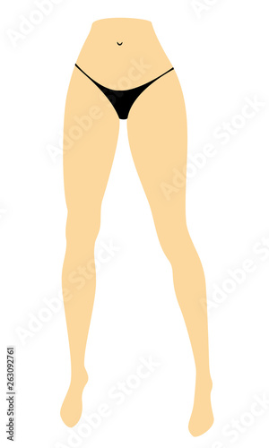Silhouette figure of a lady in a bikini. Slender legs of a young girl. A woman is standing. Feet well-groomed, beautiful silky skin. Vector illustration