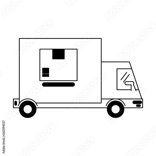 Delivery cargo truck vehicle in black and white