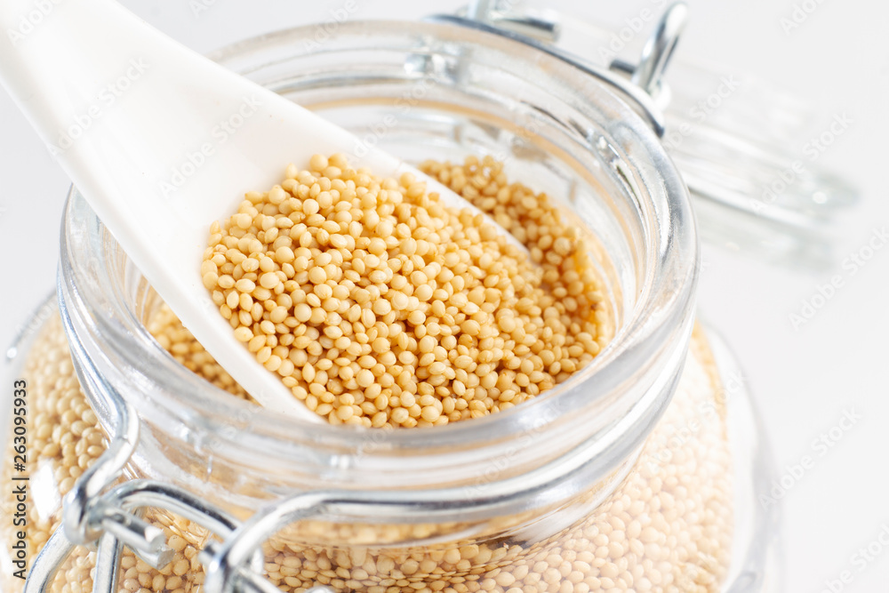 amaranth beans in spoon and glass bowl amaranth beans in spoon and glass bowl