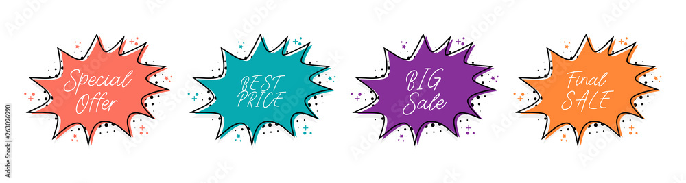 Abstract design. Special offer and best price, big sale text. Modern banner set. Flat geometric liquid form with various colors. Vector Abstract design. Special offer and best price, big sale text. Modern banner set. Flat geometric liquid form with various colors. Vector
