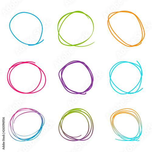 Scribble circle set. Set in drawn style. Sketch design. Vector