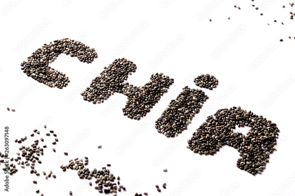 Chia seeds in the form of the word CHIA. Chia seeds in the form of the word CHIA.