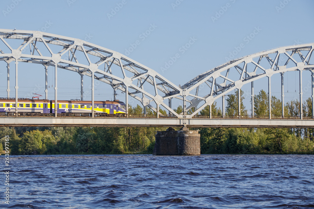 Riga. View of the railway bridge from the Daugava river