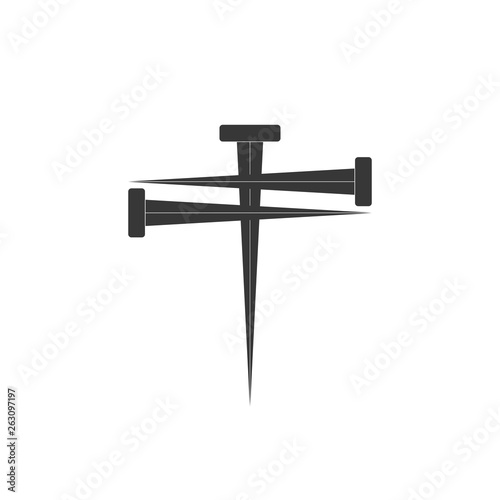 Cross of nail. Cross icon and nail icons. Nail symbol. Vector