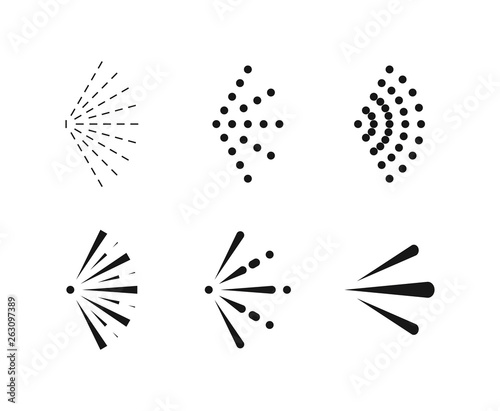 Spray icon set. Spray water symbol. Icons black colored isolated on white background. Vector