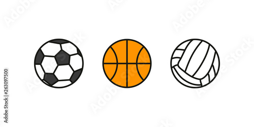 Balls volleyball basketball football set. Set balls sport isolated. Vector