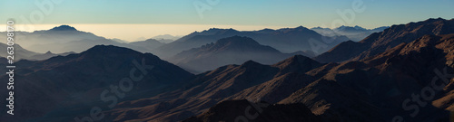 Egypt. Mount Sinai in the morning at sunrise. (Mount Horeb, Gabal Musa, Moses Mount). Pilgrimage place and famous touristic destination. photo