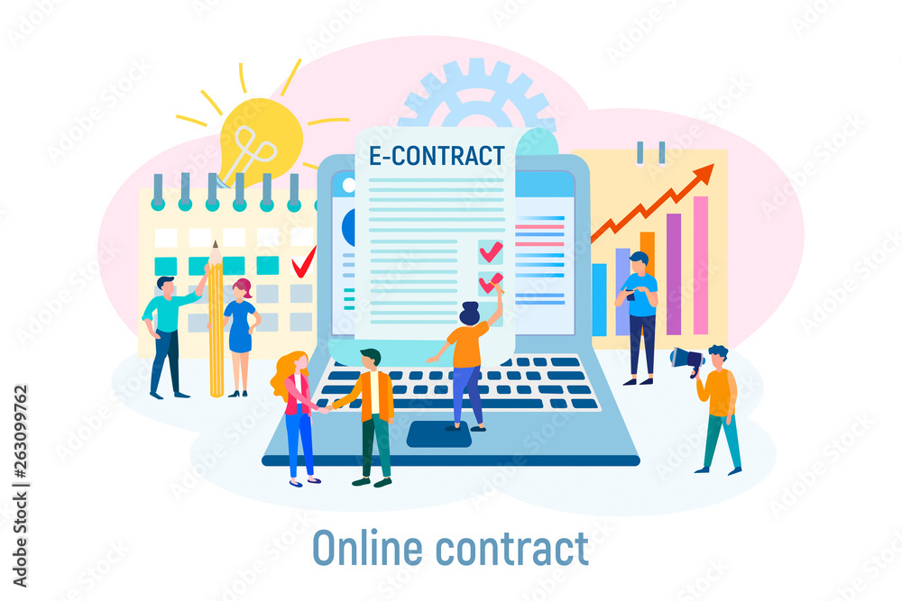 E-contract concept vector illustration, signing of contract