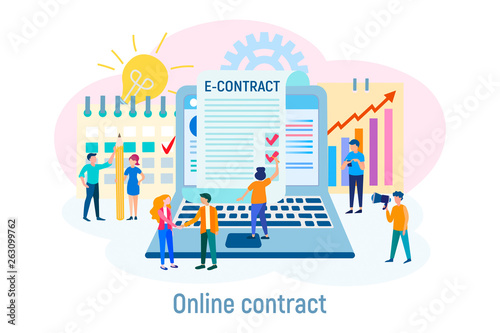 E-contract concept vector illustration, signing of contract
