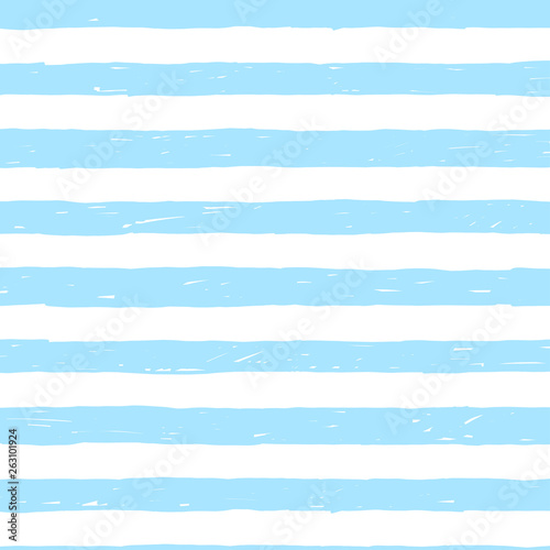 Seamless background with hand drawn uneven sailor stripes. Blue and white striped background. Nautical theme.