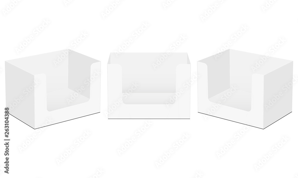 Cardboard display boxes mockups isolated on white background. Vector