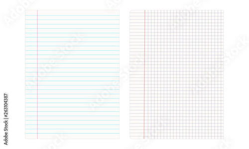 Two notebook sheets in cage and ruler isolated on white background. Vector illustration