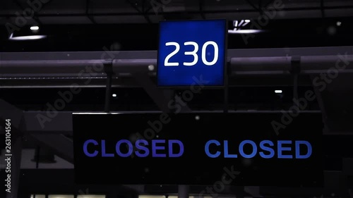 Desk Closed Sign at Prague Vaclav Havel International Airport, formerly known as Ruzyne, Prague, Czech Republic, Europe. Close Up. photo