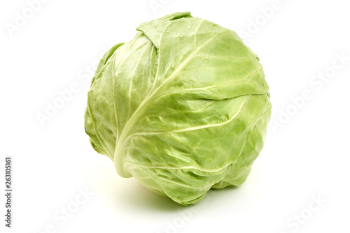 Fresh organic cabbage, close-up, isolated on white background