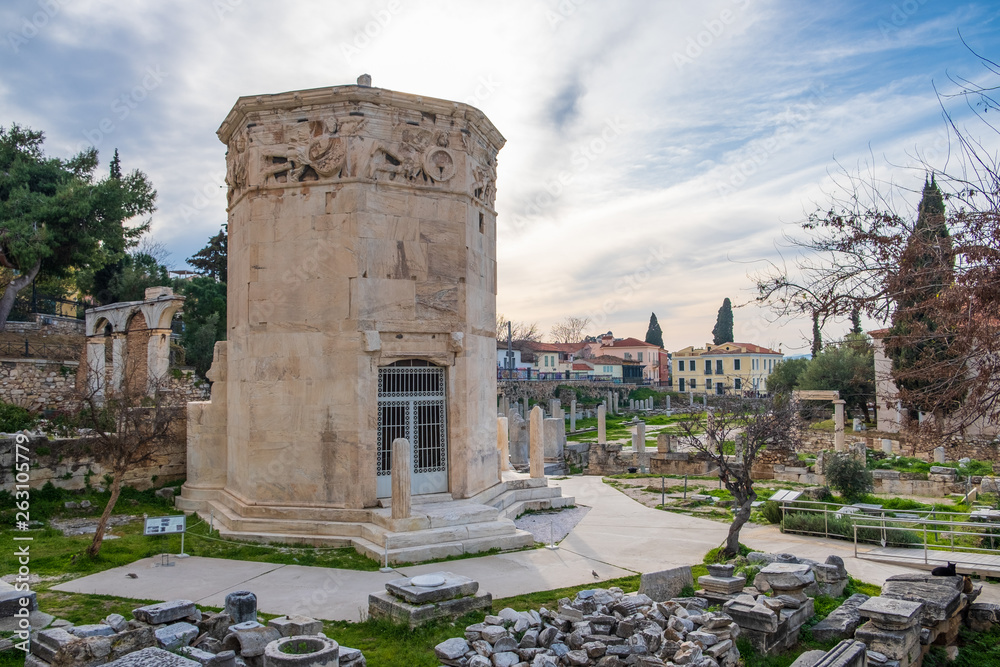 Remains of the Roman Agora and Tower of the Winds in Athens, Greece