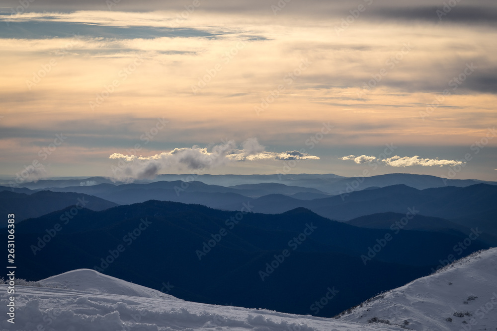 stunning lights at sunset, hotham alpine resort stunning lights at sunset, hotham alpine resort