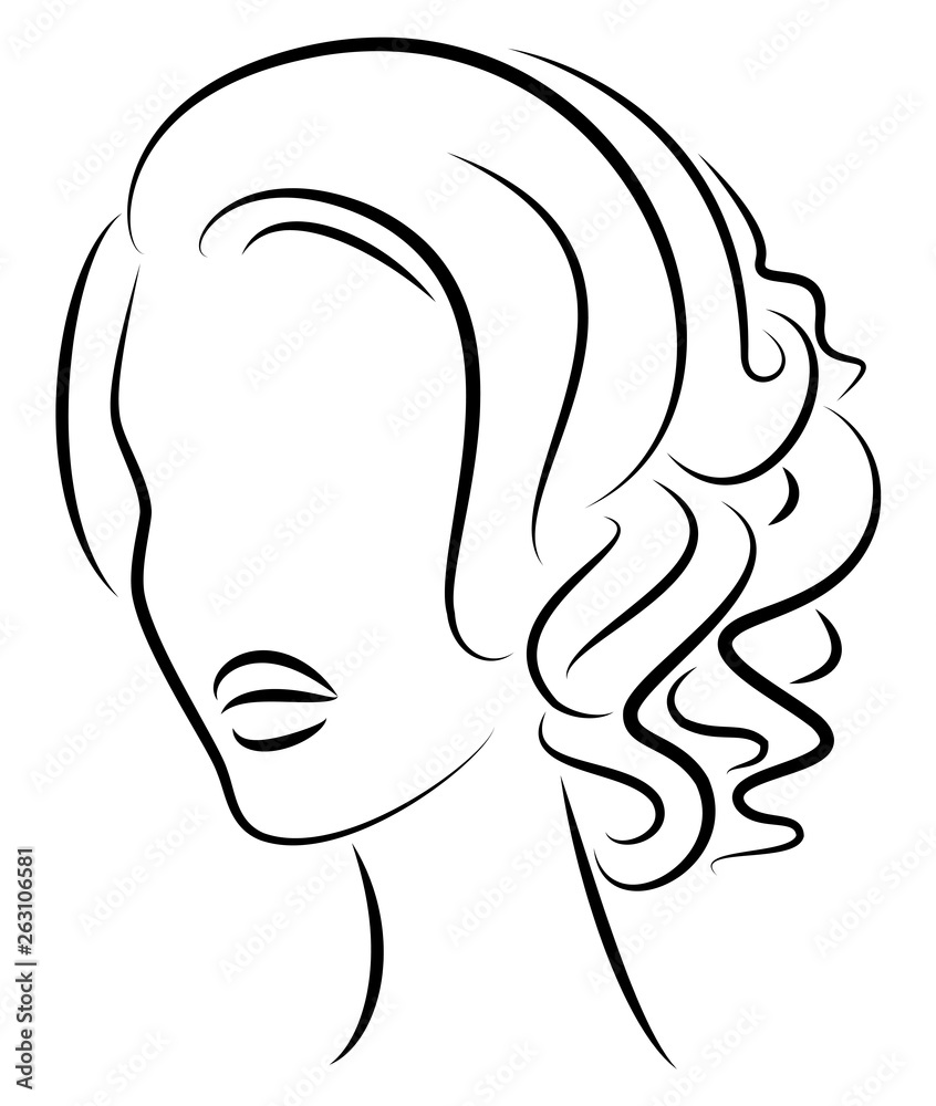 Silhouette of a head of a sweet lady. A girl shows a hairstyle of a woman on medium and long hair. Suitable for logo, advertising. Vector illustration. Silhouette of a head of a sweet lady. A girl shows a hairstyle of a woman on medium and long hair. Suitable for logo, advertising. Vector illustration.