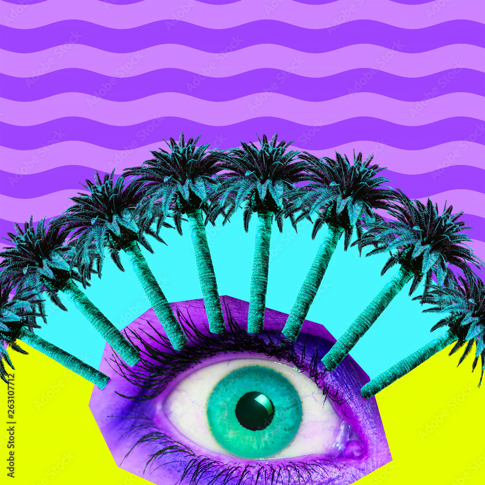 Aesthetic art collage. You see the beach.Zine culture minimal concept