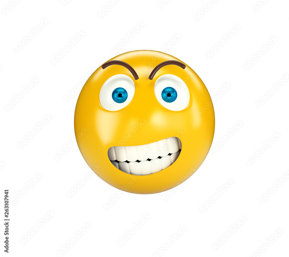 Fototapeta premium Yellow grumpy emoji on white isolated background, 3d illustration