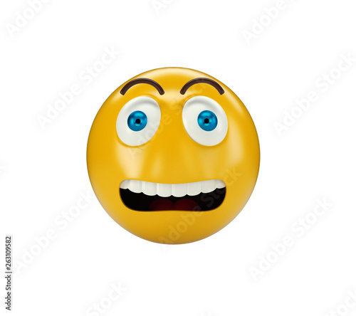 Yellow Scared Emoji on white isolated background, 3d illustration