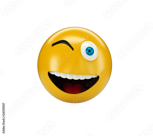 Yellow Winking Emoji on white isolated background, 3d illustration