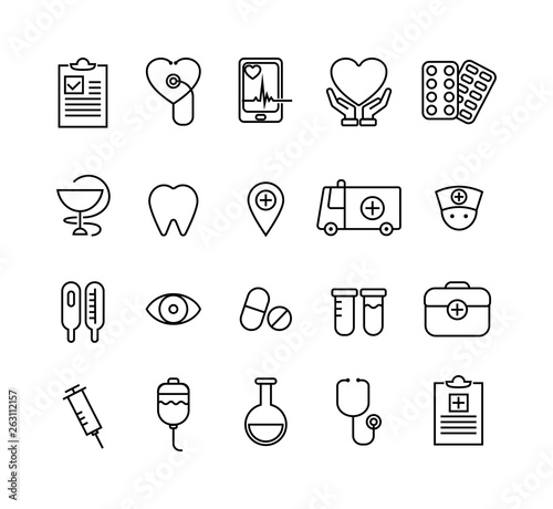 Health care set. Set of outline icon. Dental care logo. Outline icon set. Vector.