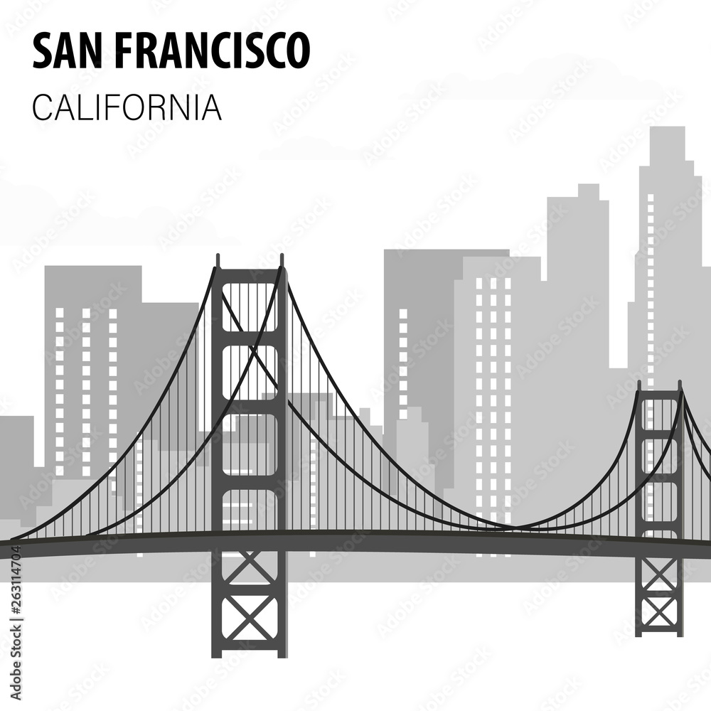Fototapeta premium San Francisco Cityscape Monochrome Illustration