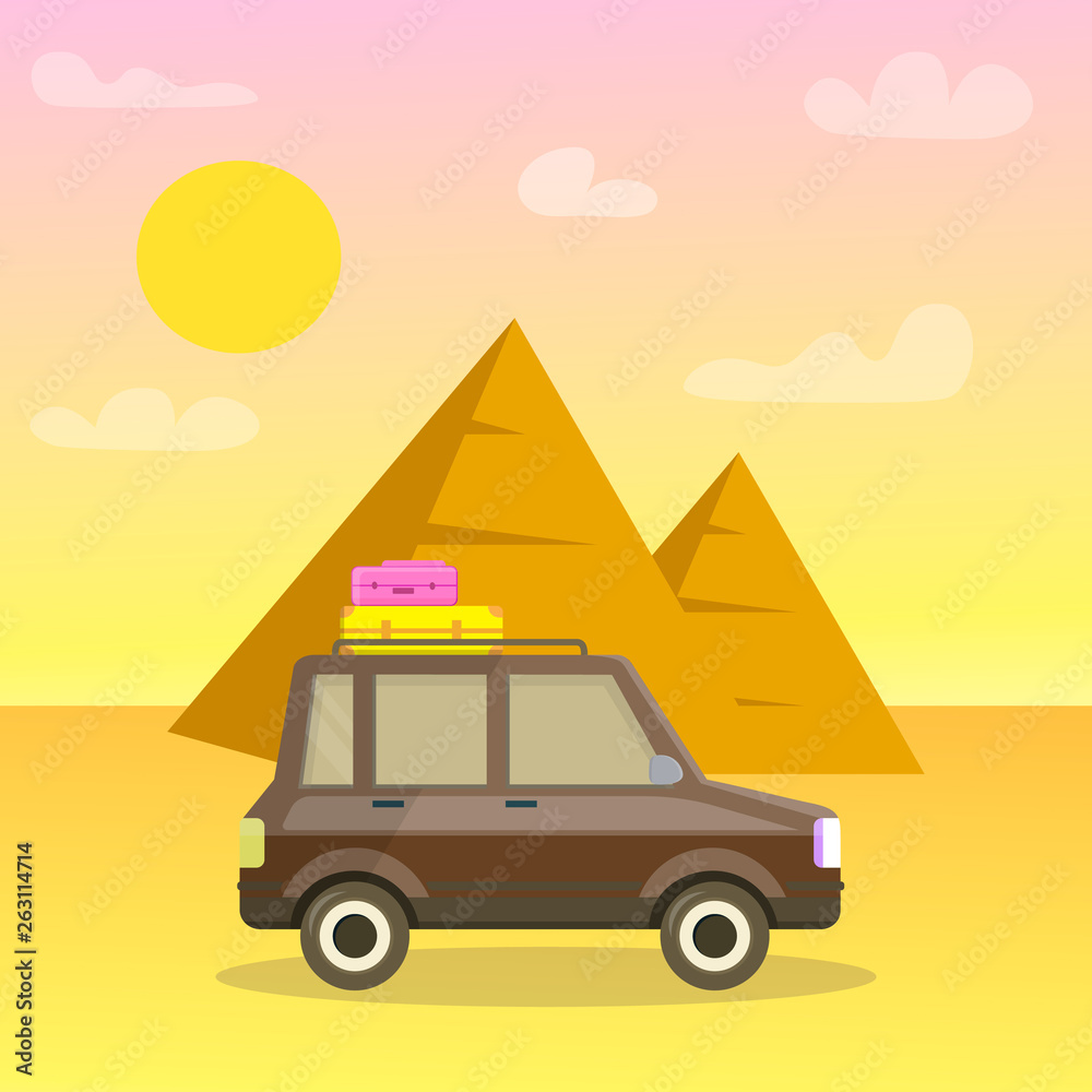 Pyramids of Giza Cartoon Travel Postcard, Poster