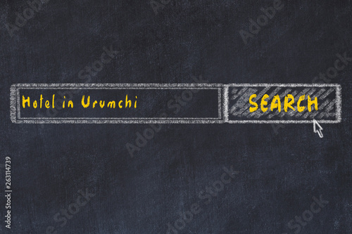 Chalk sketch of search engine. Concept of searching and booking a hotel in Urumchi photo