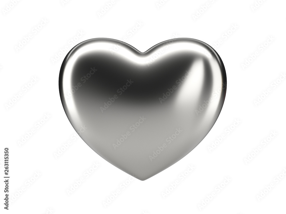 Metallic heart icon on white isolated background. 3d rendering Metallic heart icon on white isolated background. 3d rendering