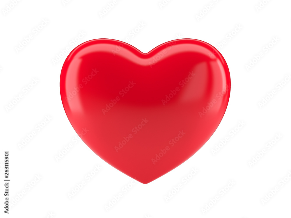 Red heart icon on white isolated background. 3d rendering