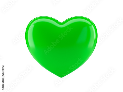 Green heart icon on white isolated background. 3d rendering