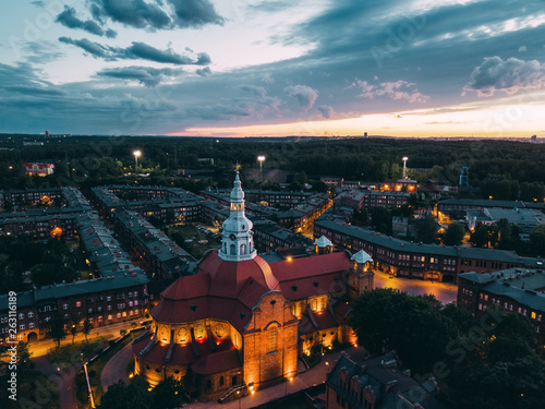 Obraz na płótnie Katowice Nikiszowiec Panorama z powietrza - Noc w salonie