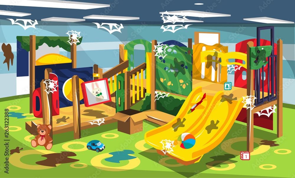 Dirty Playground with Kids Slide and Swing Set Toys, Climbers and